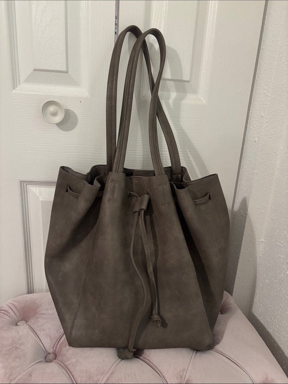 Street Level Drawstring Tote Bag with Double Handles